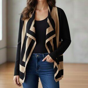 INC International Concepts Womens Sweaters Cardigan Color: Black/Tan Size: S